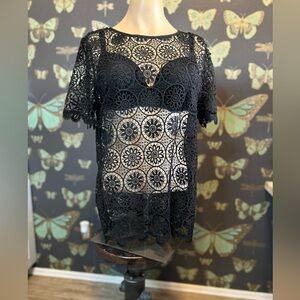 Banana Republic Black Floral Lace Tunic Top